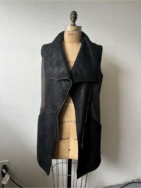 Sleeveless Black Draped Vegan Suede Vest - Women Jackets & Coats